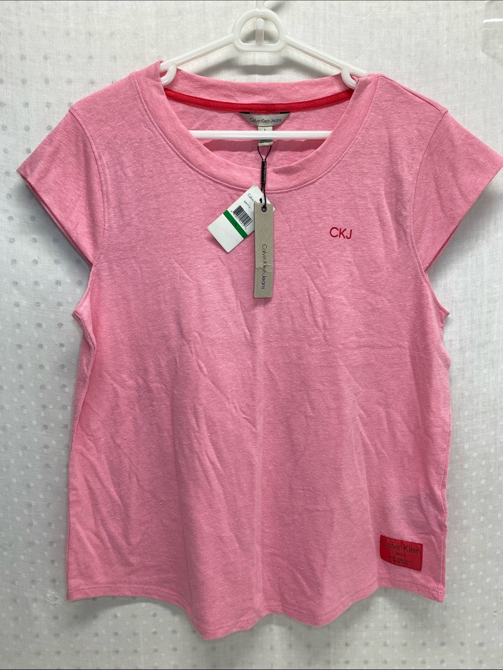 Calvin Klein Jeans Pink CKJ Cap Sleeve Tee Shirt Size L NWT